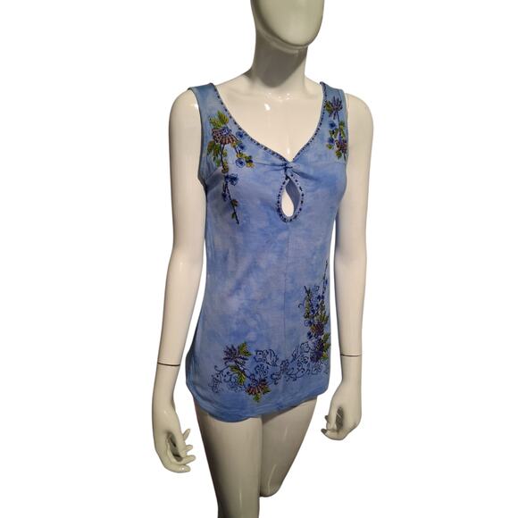 Y2K Krista Lee Embroidered Womens Size S Beaded Keyhole Laser Cutt Beaded Tank - Picture 4 of 12